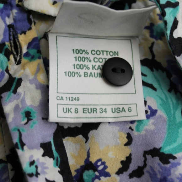 Vintage Laura Ashley Cross Back Dress Blue Pansy Print Cotton Made in Ireland